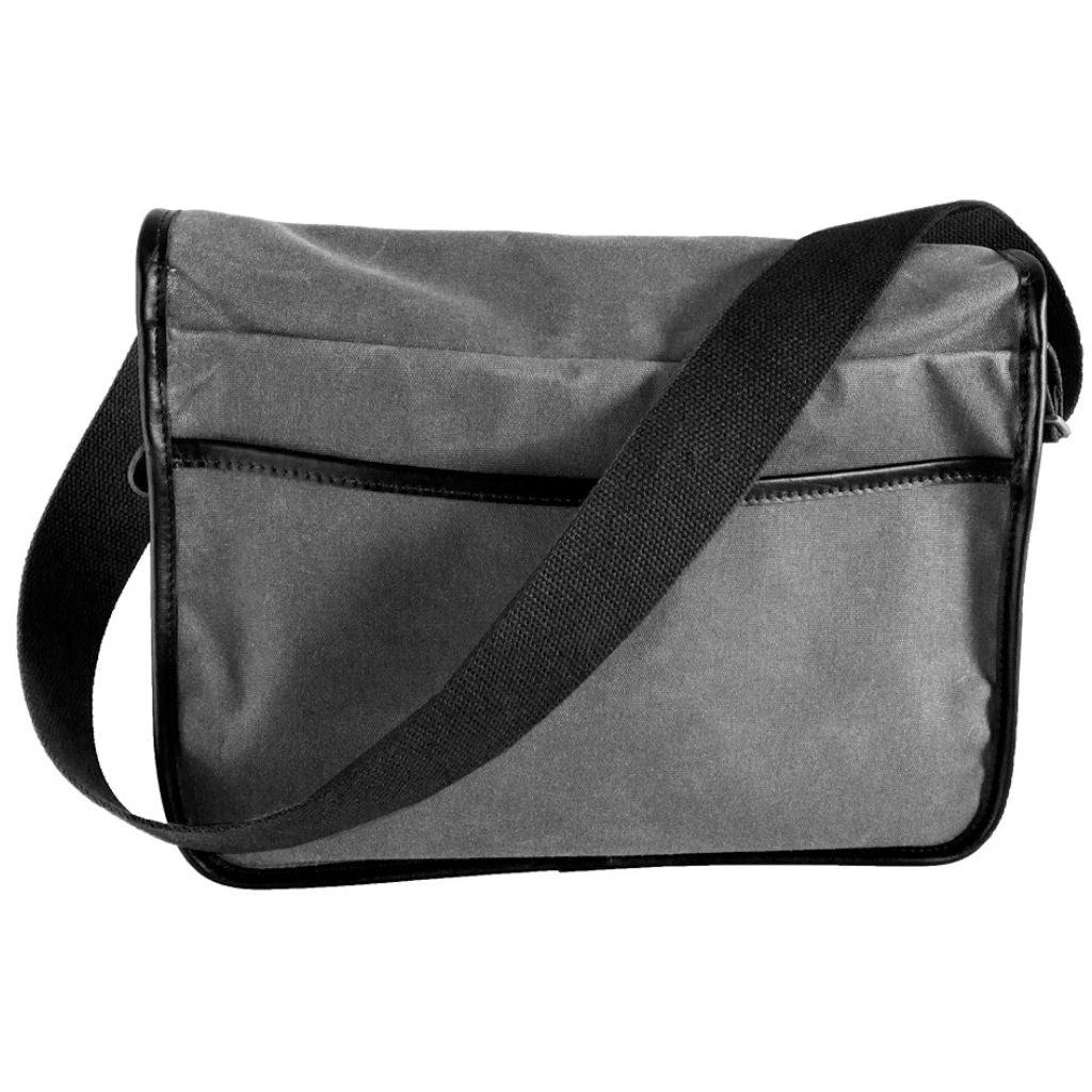 Oberon Design Crosstown Messenger Bag, Waxed Canvas & Leather, Charcoal & Black, Back