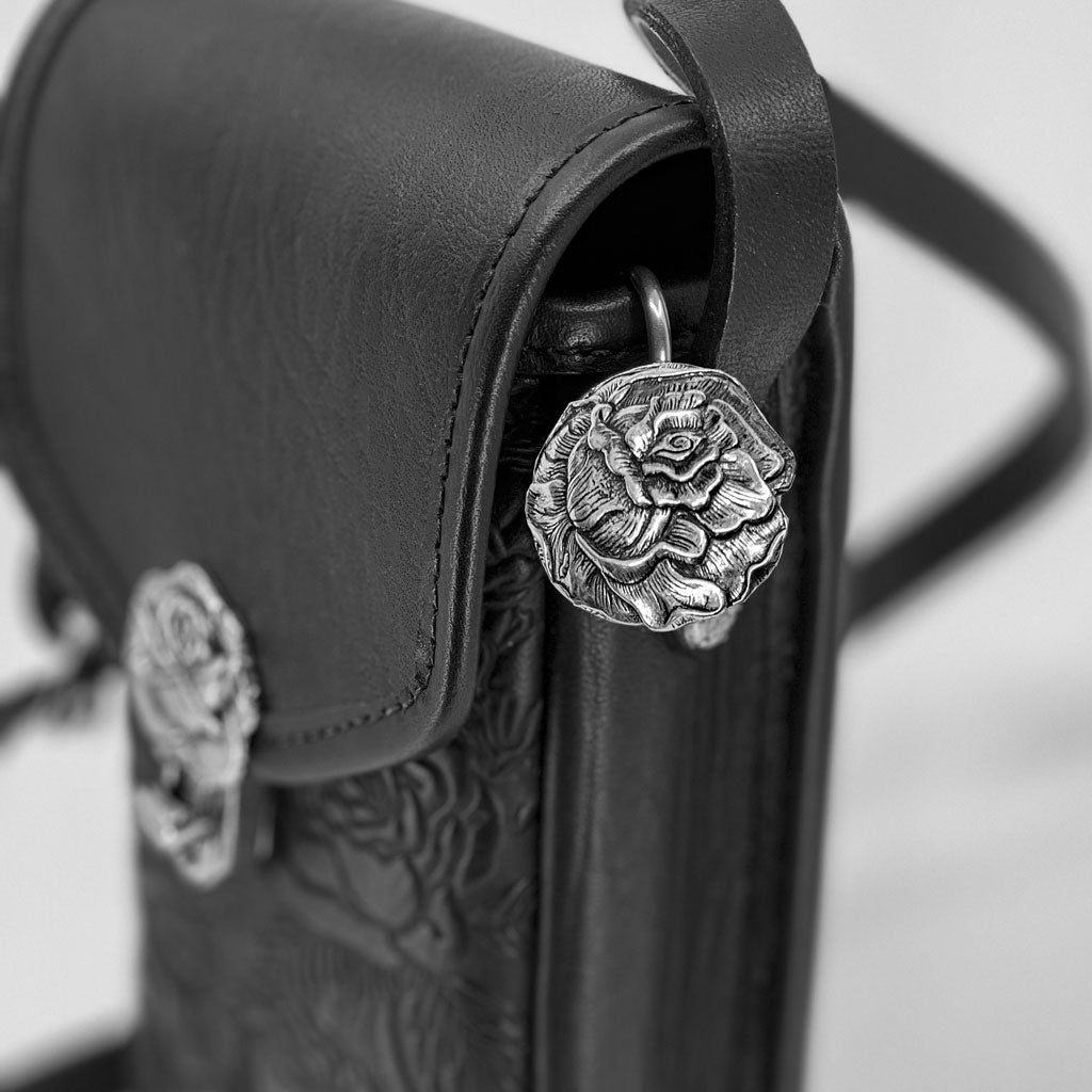 Oberon Design Hand Crafted Key Ring Purse Hook, Rose on Purse