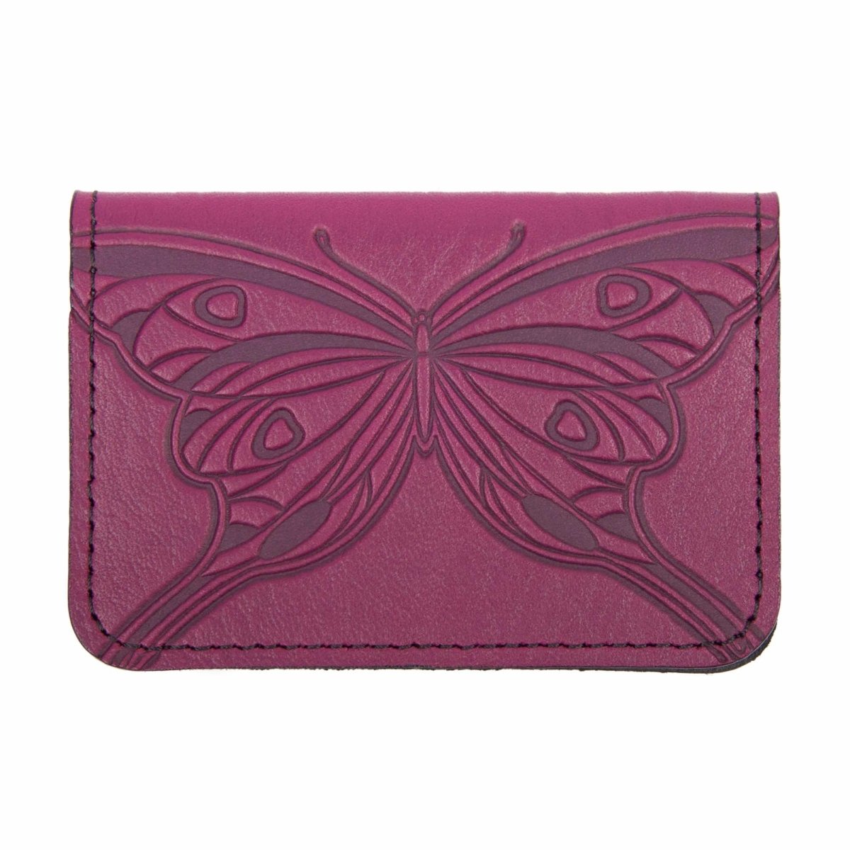 Leather Card Holder, Mini Wallet, Butterfly in Orchid