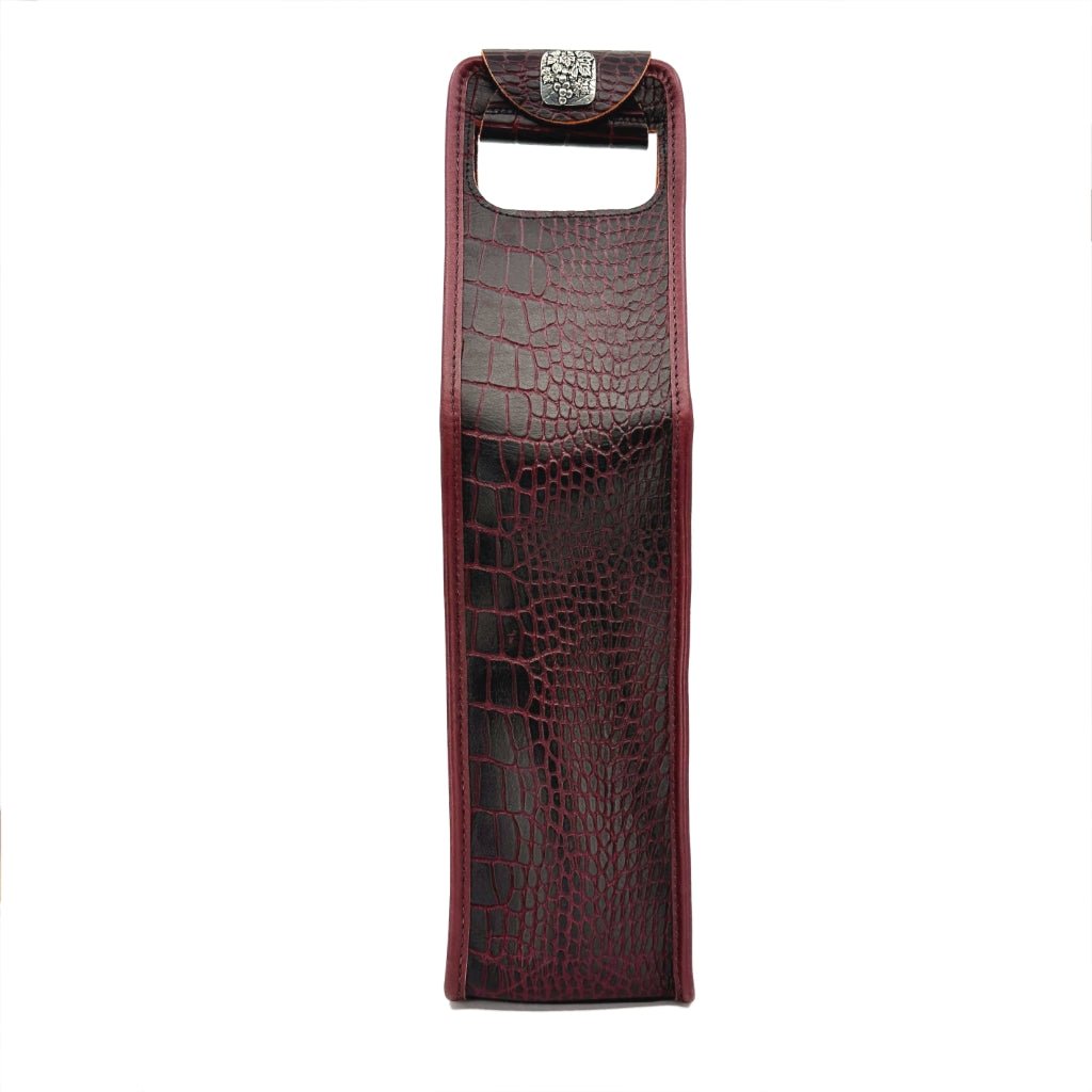 Alligator wine bottle bag with model walking