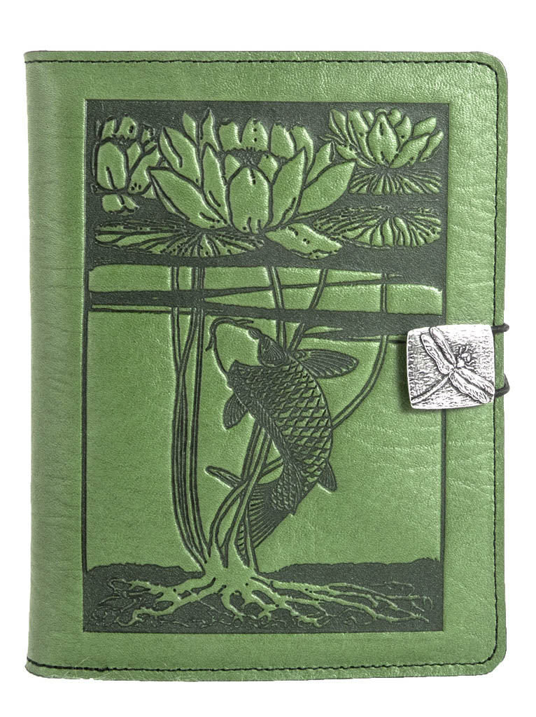 Genuine leather cover, case for Kindle e-Readers, Water Lily Koi, Teal