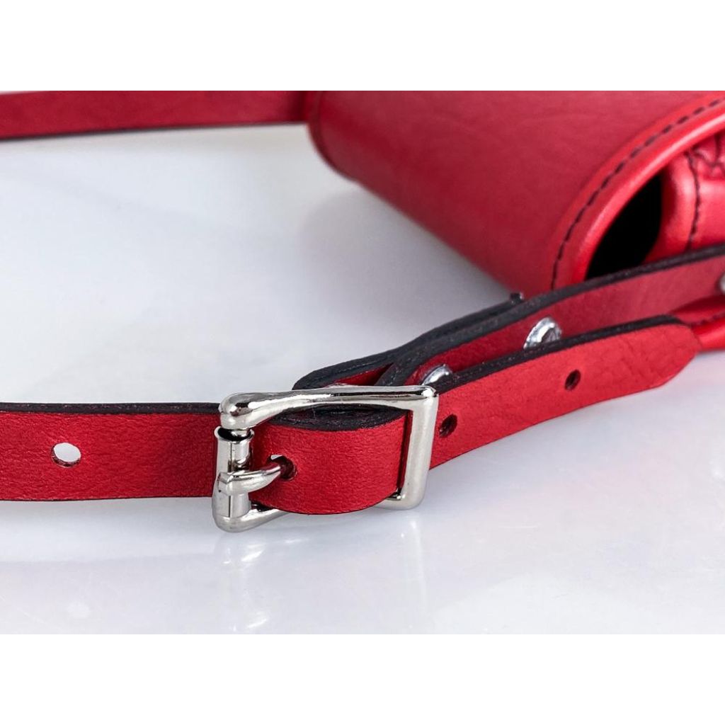 Leather Womenn's Cross-Body Cell Phone Handbag, Buckle Detail, Red