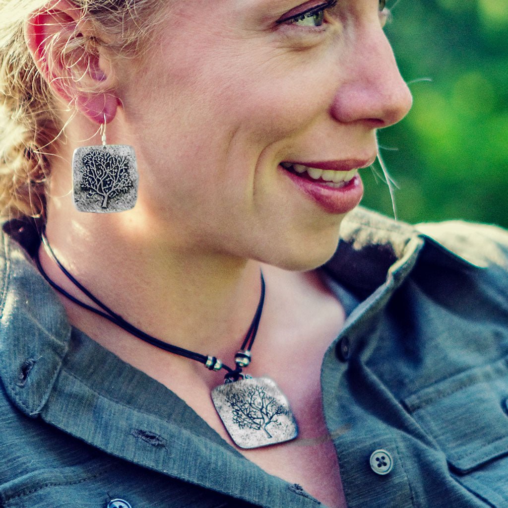 Oberon Design Rune Tree Hand-Cast Britannia Metal Necklace & Earrings
