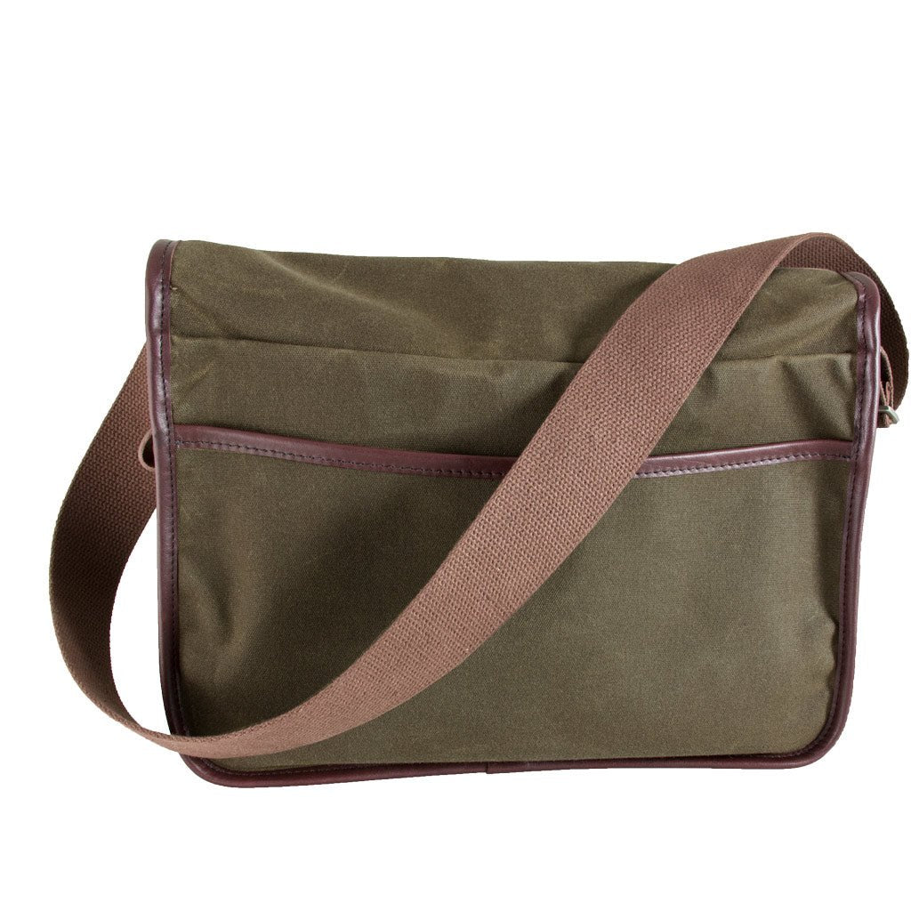 Oberon Design Crosstown Messenger Bag, Waxed Canvas & Leather, Celtic Braid, Tan & Wine, Back