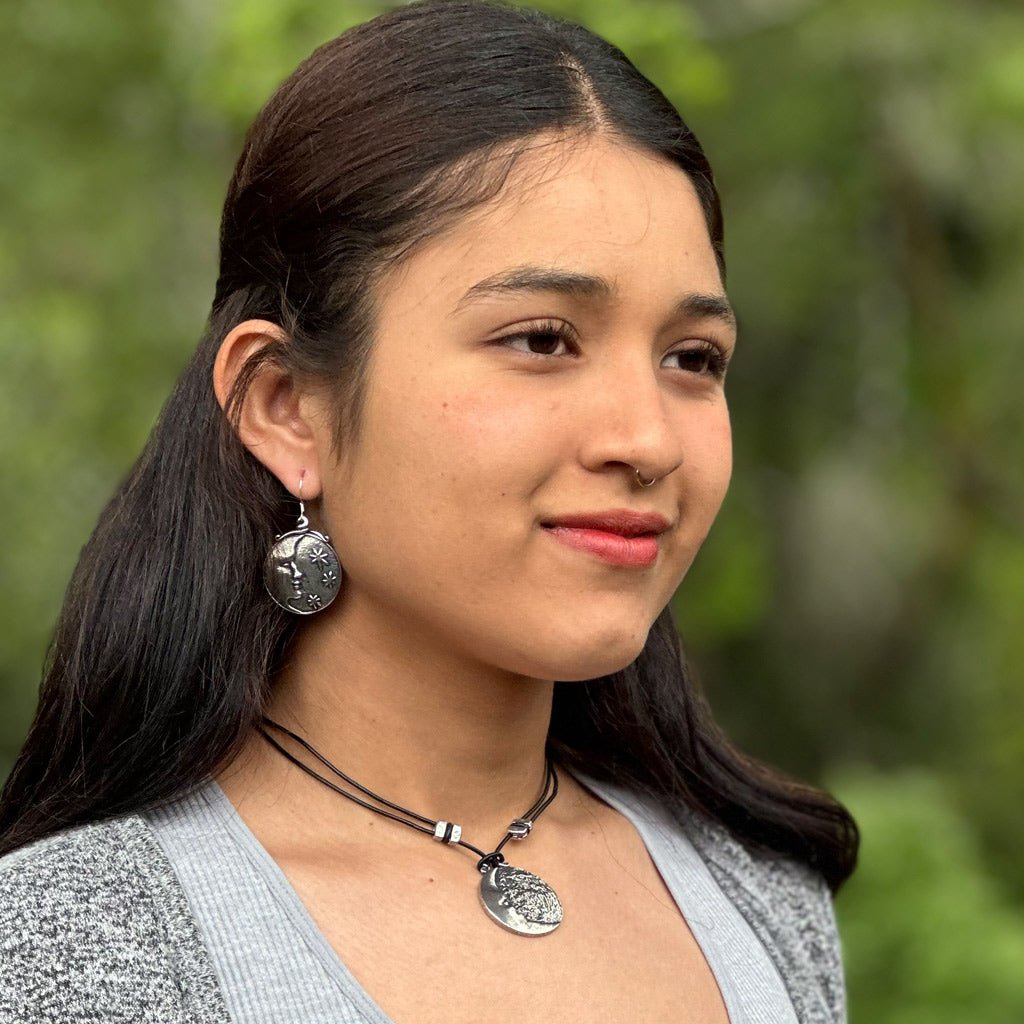 Oberon Design Britannia Metal Jewelry, Earrings & Necklace, Moon and Stars